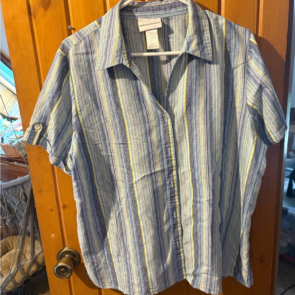 Alfred Dunner Blue and Green Striped Shirt